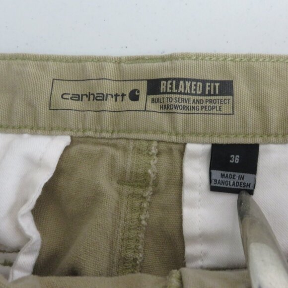 Carhartt Cargo Shorts Mens 36x10 Relaxed Fit Dark Khaki Canvas Pockets - Picture 9 of 10